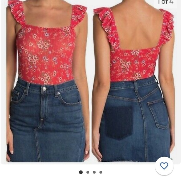 Socialite Large Floral Bodysuit Flutter Straps. Red Thong Style Snap closure - Picture 1 of 7
